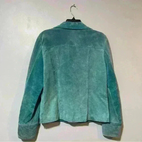 AMI Women's Blue Jacket Lined Leather Coat Blazer Vintage Medium Festival - Picture 2 of 12